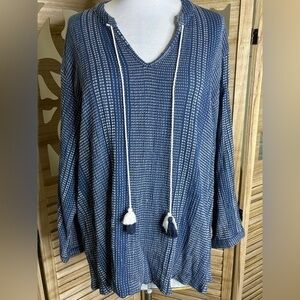 Oliphant Blue White Tassle Blouse Medium/ Large